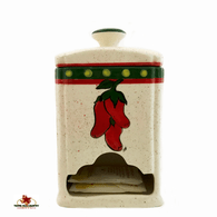 Ceramic tea bag canister with Red Chili peppers hand painted.