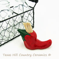 Red chili pepper toothpick holder made in the USA