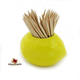 Lemon shaped toothpick holder made in the USA.
