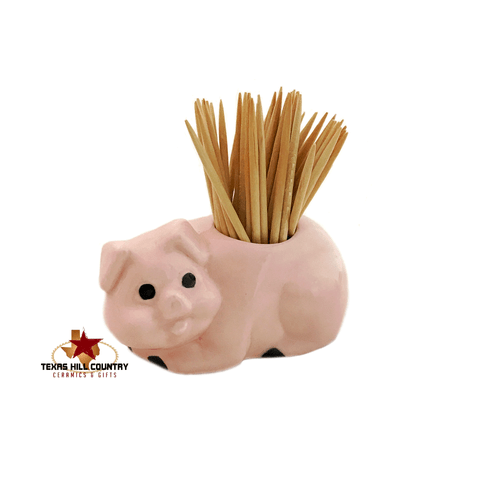 Pink pig toothpick holder made in the USA.