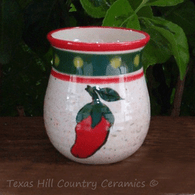 Thrown Pottery Style Toothpick Holder with Hand Painted Chili Pepper Design by Texas Ceramics