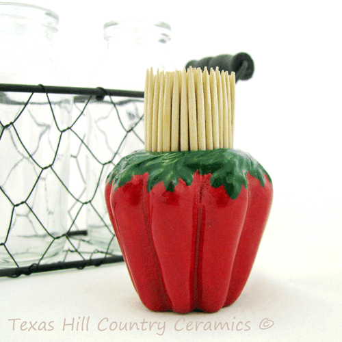 Red chili pepper toothpick holder dispenser made in the USA