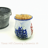 Pottery Style Toothpick Holder with Hand Painted Texas Bluebonnets Made in the USA by Texas Ceramics