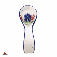 Medium Oblong Oval Style Ceramic Spoon Rest with Hand Painted Wildflowers of a Field of Bluebonnets Hand Made From the Texas Hill Country 