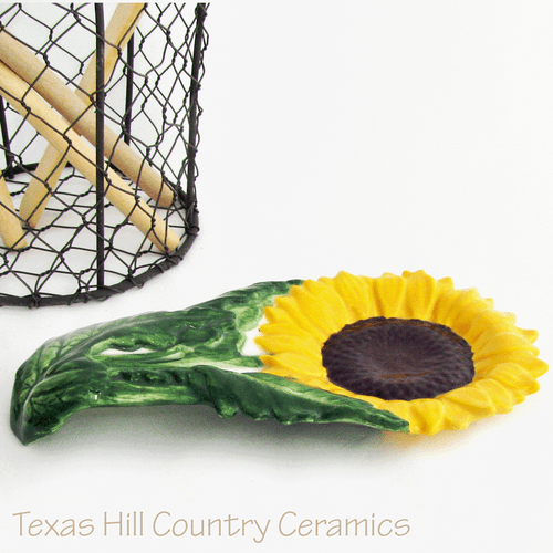 Sunflower spoon rest made in the USA by Texas Hill Country Ceramics