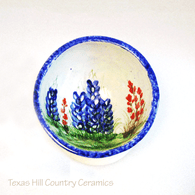 Round Ceramic Scrubby Holder or Scouring Pad Holder with Hand Painted Texas Bluebonnet Wildflowers - Made to Order