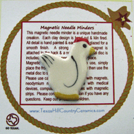 White Chicken or Rooster magnetic needle minder made in the USA.
