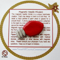 Hand made red Christmas light bulb Magnetic Needle Nabber or Sewing Accessory, made in the USA.