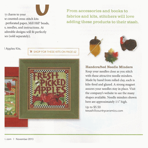 My hand made magnetic needle minder were featured in the fab finds section of Cross Stitch and Needlework magazine November 2013 issue.