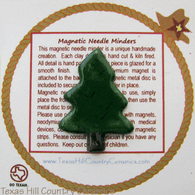This green pine tree shape is a magnetic needle minder with Neodymium Magnet, ideal as a Sewing Accessory and used by Cross Stitch or Embroidery enthusiast.  Made in the USA