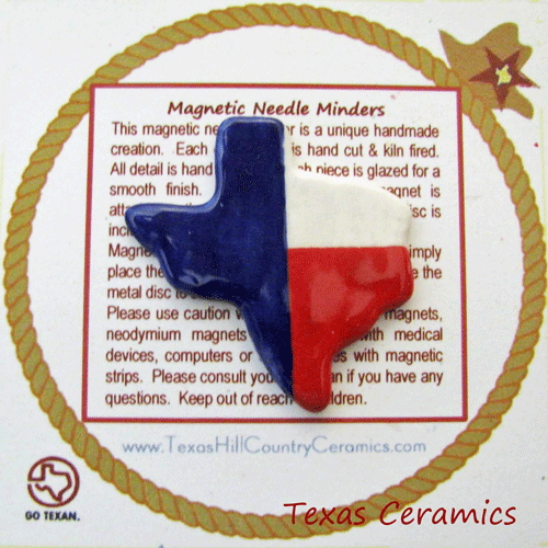 This Texas state shape is a magnetic needle minder with Neodymium Magnet, ideal as a Sewing Accessory and used by Cross Stitch or Embroidery enthusiast.  Made in the USA