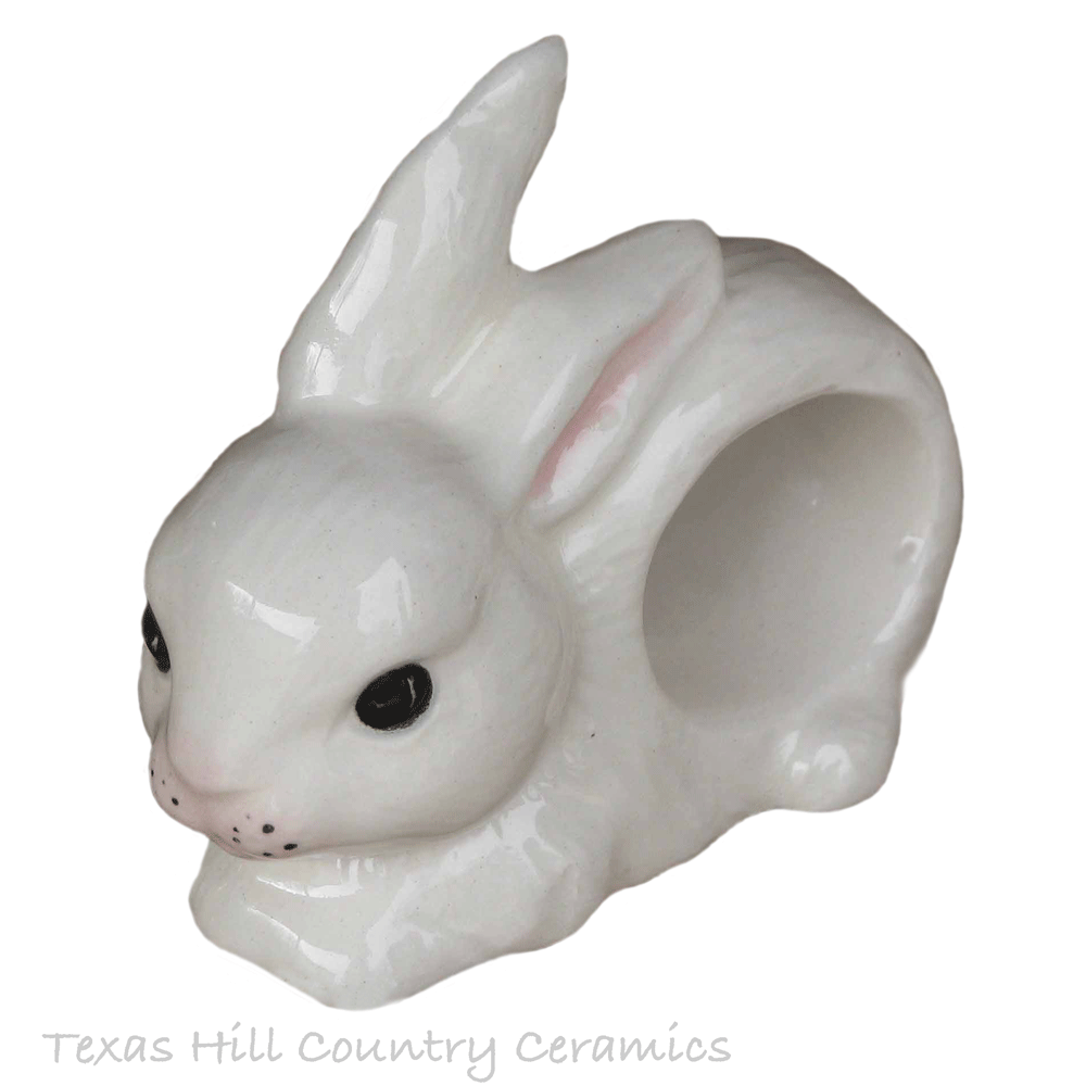 Bunny Rabbit Napkin Ring Ideal for Easter in Soft White, Pink Ears and