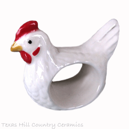 White Chicken napkin ring for table place settings.
