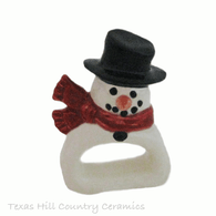 Frosty the Snowman Ceramic Napkin Ring With Black Hat Coal Eyes Carrot Nose and Colorful Scarf Holiday Dining Table Setting Decor