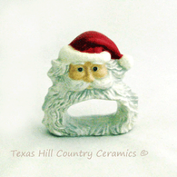 Santa Claus Napkin Ring with Red Hat White Beard Ceramic Pottery Hand Made in the USA