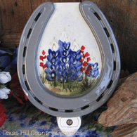 Horseshoe Night Light with Hand Painted Texas Bluebonnet Wildflowers 