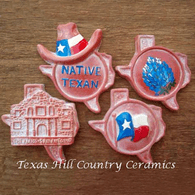 Texas Theme Magnets ~ The Alamo, Lone Star Flag, Bluebonnets & Native Texan