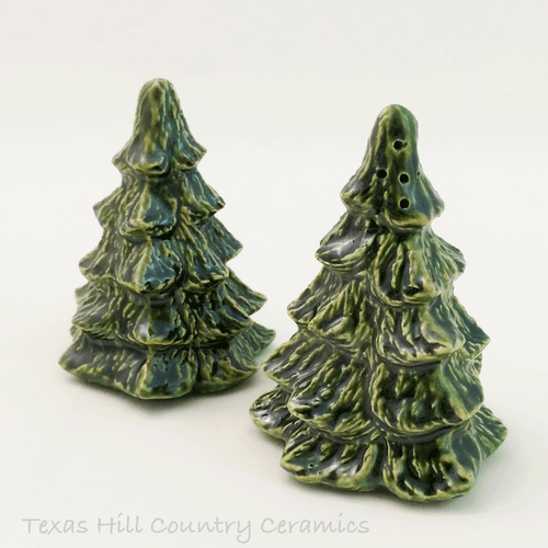 Christmas pine tree salt and pepper shakers, made in the USA.