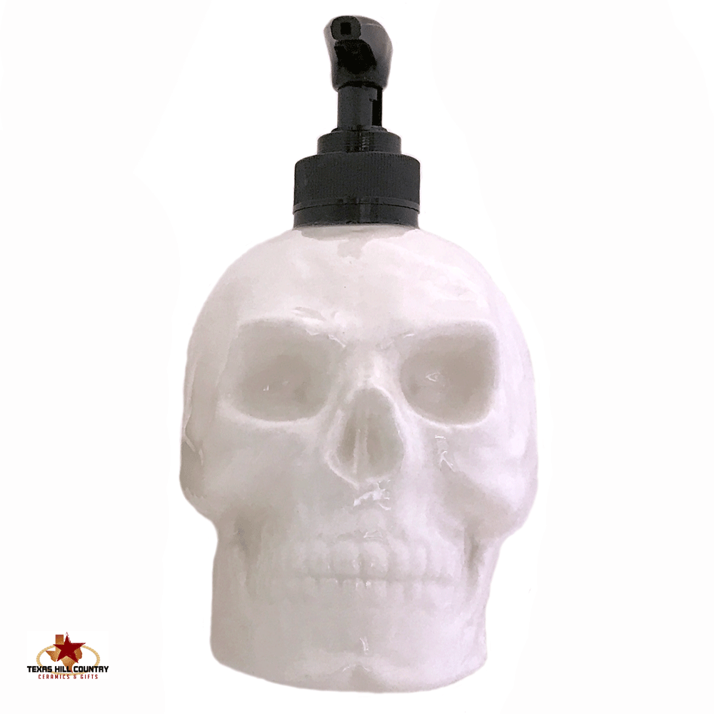 White Skull Soap Dispenser for Bath Vanity or Kitchen Counter Haunted House Decor, Halloween Horror or Pirate Decor