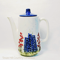 Contemporary Style Teapot or Coffee Pot with Texas Bluebonnets