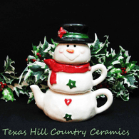 Snowman Teapot 3 Piece Stacking  All in One Teapot Primitive Style, Ceramic Teapot, Creamer & Sugar Bowl, Made in the USA - Made to Order