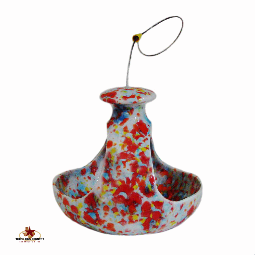 Ceramic Fly Thru Hanging Bird Seed Feeder For Porches Patio Or