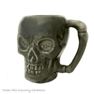 Skull Coffee Mug in Gray for Hot or Cold Drinks 8 Ounces Tea or Coffee Cup with Bone Style Handle Hand Made in the USA