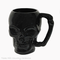 Skull Ceramic Mug in Black with Bone Handle for Hot or Cold Beverages 8 Ounces Made in the USA