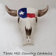 Cow Skull Large Size with Texas Lone Star Flag Bleached Bone Look Rustic Garden or Wall Art Texas Decor
