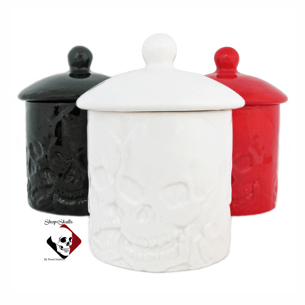 Small Round Skull Sugar Bowl Container and Lid Kitchen Skull Ware Candy Holder or Bath Vanity Container