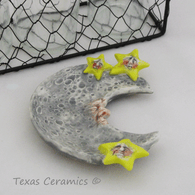 Celestial moon and stars tea bag holder made by Texas Hill Country Ceramics