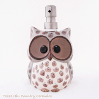 Giant wise owl soap or lotion dispenser for kitchen or bath vanity with stainless pump.