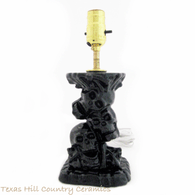 Stacked skull and bones lamp base ready for your favorite style lamp shade, made in the USA.