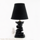 This black skull lamp base has a black shade that measures 8 inches in diameter (bottom) x 7 inches high, this shade is not included with the base but only as a demo.