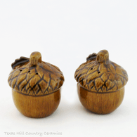 Acorn salt and pepper shakers in rich brown.