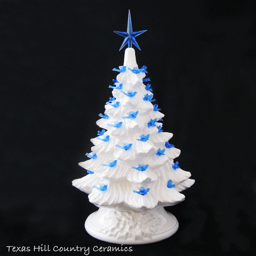 Ceramic Christmas tree with blue dove lights