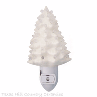 White ceramic Christmas tree night light with clear round globe lights for the home or office.