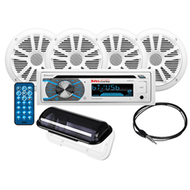 Boss Audio MCK508WB.64S Marine Stereo 2 Pair 6.5" Speaker Kit White Boat Marine