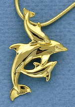 Mother and Two Babies Dolphin Pendant