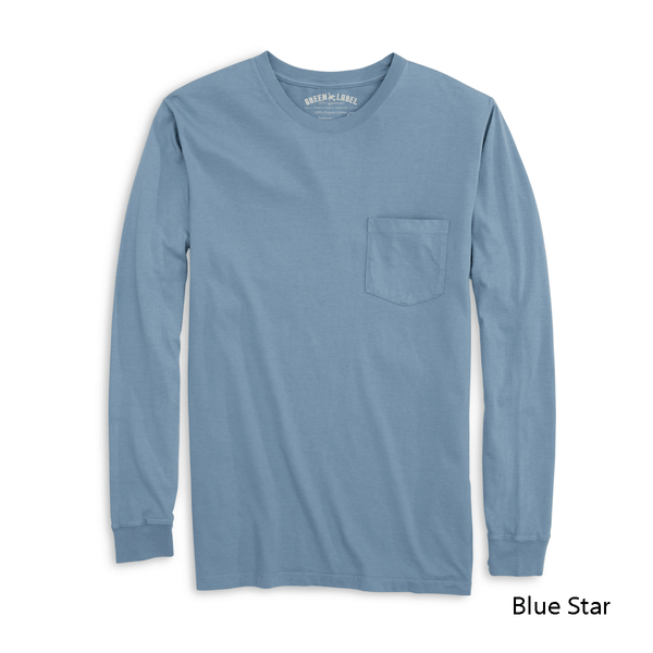 Men's Organic Ringspun Solid Long Sleeve Pocket T-Shirts - Blue Star