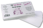 100 Non-Woven waxing strips, 1.2" x 5". Specifically made to remove wax without delimination. Wax does not seep through material.
