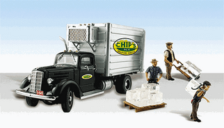 AS5557 Woodland Scenics Co HO AutoScenes(TM) w/Figures & Accessories - Painted, Assembled Chip's Ice Truck