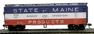 733130 HO Scale Mantua 41' Steel Refrigerator Car-Bangor & Aroostook Red, White, & Blue