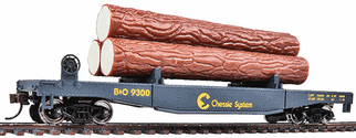 931-1772 HO Walthers Trainline(R) Ready-To-Run Log Dump Car w/Logs-Chessie/B&O #9300