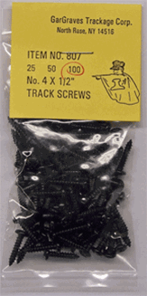 807-1 Gargraves Track Screws, #4 x 1/2" Phillips Pan Head Black