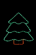 Small green LED display of Christmas tree with a red tree trunk
