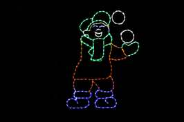 Animated LED light display of a boy tossing a snowball