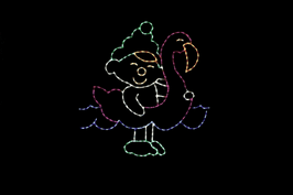 Animated light display of an elf on a floaty.
