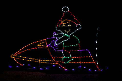Light display of an elf on a jetski.