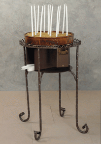 Votive light /candle stand Round Ceramic on Bronze coloured base.